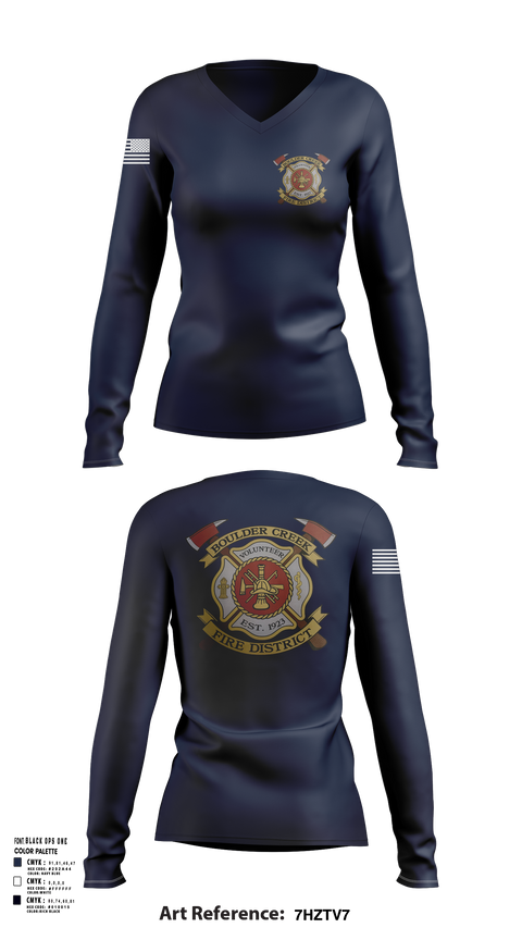 Womens Long Sleeve Vneck Shirt, Boulder creek fire, , Teamtime, Team time, sublimation, custom sports apparel, team uniforms, spirit wear, spiritwear, sports uniforms, custom shirts, team store, custom team store, fundraiser sports, apparel fundraiser