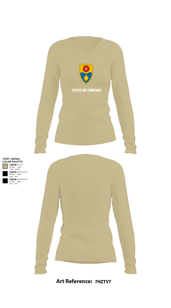 Womens Long Sleeve Vneck Shirt 1, 870th mp company, Army, Teamtime, Team time, sublimation, custom sports apparel, team uniforms, spirit wear, spiritwear, sports uniforms, custom shirts, team store, custom team store, fundraiser sports, apparel fundraiser