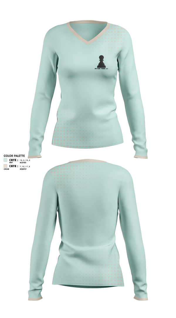 Womens Long Sleeve Vneck Shirt 1, PICTURE PAWN LLC, E-Sports, Teamtime, Team time, sublimation, custom sports apparel, team uniforms, spirit wear, spiritwear, sports uniforms, custom shirts, team store, custom team store, fundraiser sports, apparel fundraiser