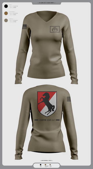 Womens Long Sleeve Vneck Shirt, 58th CEC-A, Army, Teamtime, Team time, sublimation, custom sports apparel, team uniforms, spirit wear, spiritwear, sports uniforms, custom shirts, team store, custom team store, fundraiser sports, apparel fundraiser