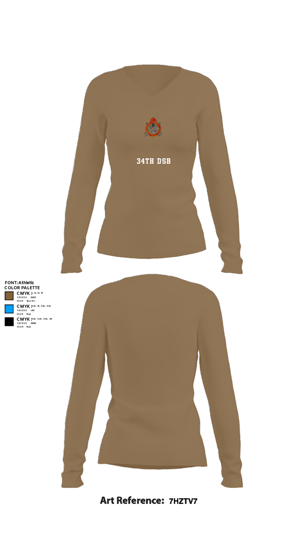 Women's Long Sleeve Vneck Shirt, 34th DSB, Army, Teamtime, Team time, sublimation, custom sports apparel, team uniforms, spirit wear, spiritwear, sports uniforms, custom shirts, team store, custom team store, fundraiser sports, apparel fundraiser