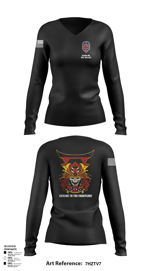 Womens Long Sleeve Vneck Shirt, 343rd Medical Hospital Augmentation Detachment, , Teamtime, Team time, sublimation, custom sports apparel, team uniforms, spirit wear, spiritwear, sports uniforms, custom shirts, team store, custom team store, fundraiser sports, apparel fundraiser