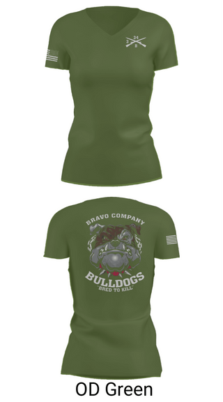 Women's Short Sleeve Vneck Shirt, B/3-34 Bulldogs, Army, Teamtime, Team time, sublimation, custom sports apparel, team uniforms, spirit wear, spiritwear, sports uniforms, custom shirts, team store, custom team store, fundraiser sports, apparel fundraiser