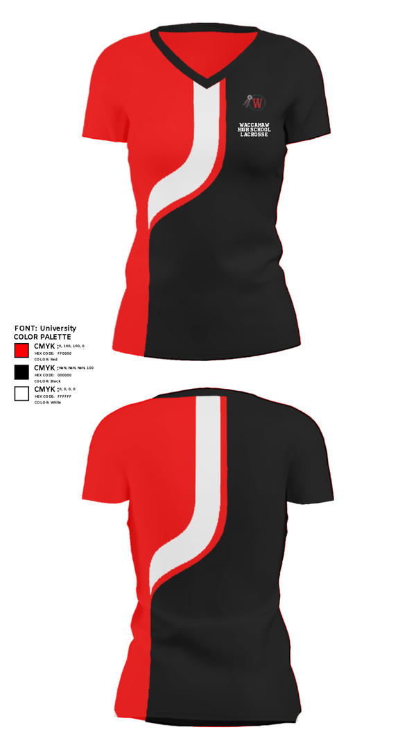Women's Short Sleeve Vneck Shirt, Waccamaw High School Lacrosse, Women's Lacrosse, Teamtime, Team time, sublimation, custom sports apparel, team uniforms, spirit wear, spiritwear, sports uniforms, custom shirts, team store, custom team store, fundraiser sports, apparel fundraiser