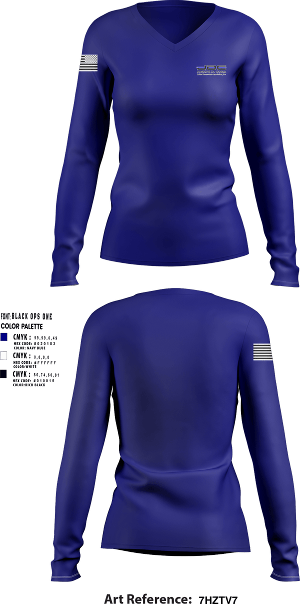Womens Long Sleeve Vneck Shirt, JDC PBA, Police, Teamtime, Team time, sublimation, custom sports apparel, team uniforms, spirit wear, spiritwear, sports uniforms, custom shirts, team store, custom team store, fundraiser sports, apparel fundraiser