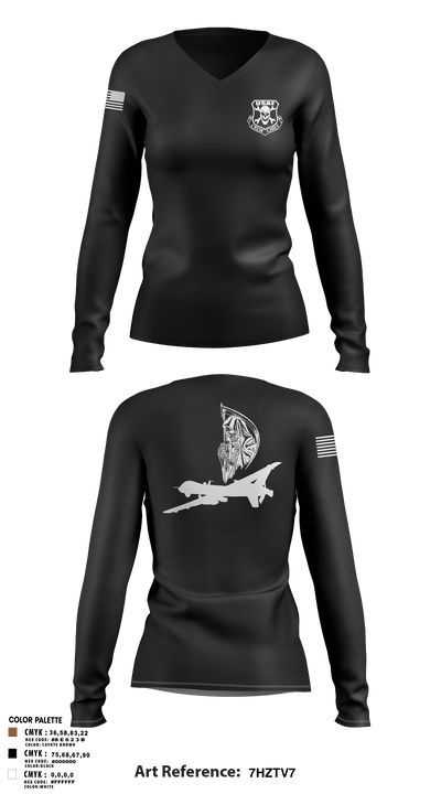 12th AMU 2414414 Women's Long Sleeve V-neck Shirt -1 3