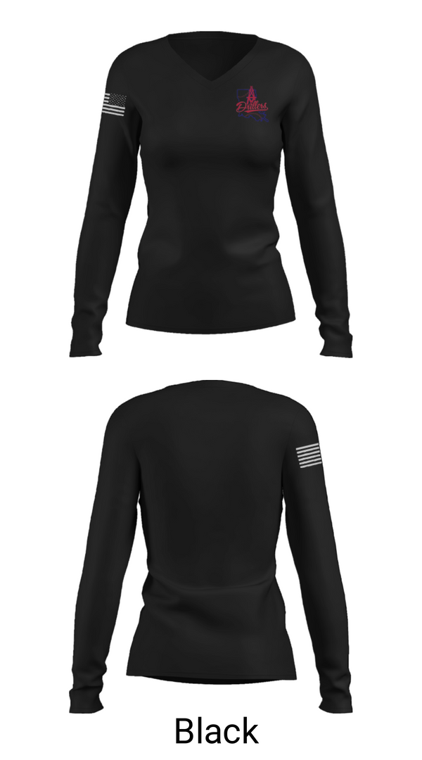 Women's Long Sleeve Vneck Shirt, La Drillers, Baseball, Teamtime, Team time, sublimation, custom sports apparel, team uniforms, spirit wear, spiritwear, sports uniforms, custom shirts, team store, custom team store, fundraiser sports, apparel fundraiser