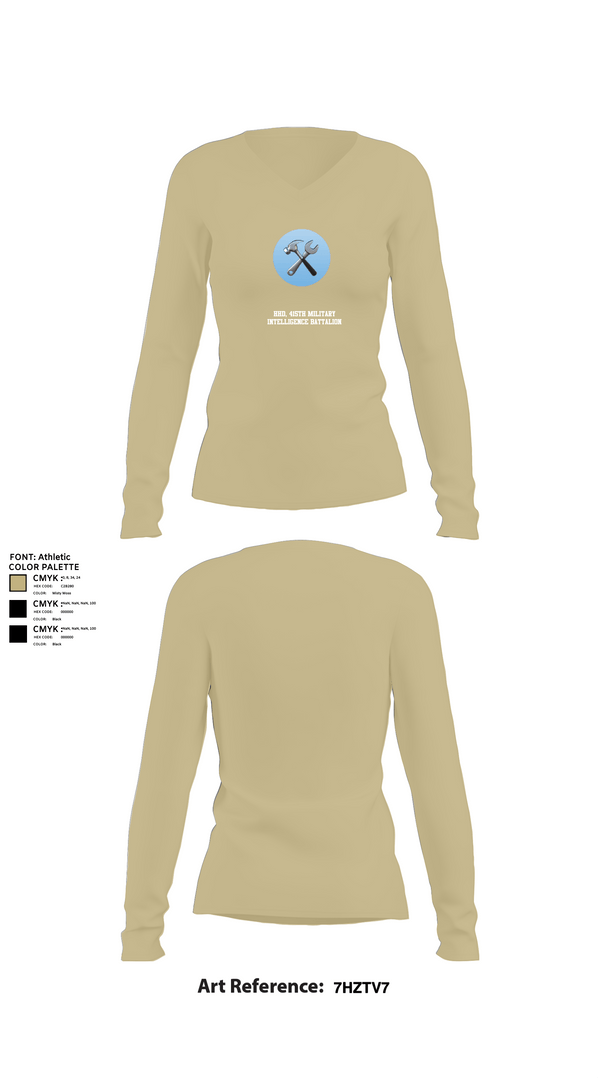 Womens Long Sleeve Vneck Shirt 1, HHD, 415th Military Intelligence Battalion, National Guard, Teamtime, Team time, sublimation, custom sports apparel, team uniforms, spirit wear, spiritwear, sports uniforms, custom shirts, team store, custom team store, fundraiser sports, apparel fundraiser