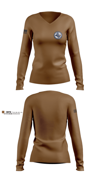 Womens Long Sleeve Vneck Shirt, Bravo Battery, 4th Battalion, 3rd Air Defense Artillery Regiment, Army, Teamtime, Team time, sublimation, custom sports apparel, team uniforms, spirit wear, spiritwear, sports uniforms, custom shirts, team store, custom team store, fundraiser sports, apparel fundraiser