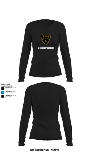 Womens Long Sleeve Vneck Shirt, Zeus Protections, Police, Teamtime, Team time, sublimation, custom sports apparel, team uniforms, spirit wear, spiritwear, sports uniforms, custom shirts, team store, custom team store, fundraiser sports, apparel fundraiser