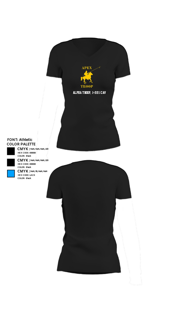 Women's Short Sleeve Vneck Shirt, Alpha Troop, 1-221 CAV, National Guard, Teamtime, Team time, sublimation, custom sports apparel, team uniforms, spirit wear, spiritwear, sports uniforms, custom shirts, team store, custom team store, fundraiser sports, apparel fundraiser