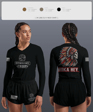Womens Long Sleeve Vneck Shirt 1, Comanche Squad, Army, Teamtime, Team time, sublimation, custom sports apparel, team uniforms, spirit wear, spiritwear, sports uniforms, custom shirts, team store, custom team store, fundraiser sports, apparel fundraiser