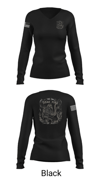 Women's Long Sleeve Vneck Shirt, OZARK FIRE, Fire Department, Teamtime, Team time, sublimation, custom sports apparel, team uniforms, spirit wear, spiritwear, sports uniforms, custom shirts, team store, custom team store, fundraiser sports, apparel fundraiser