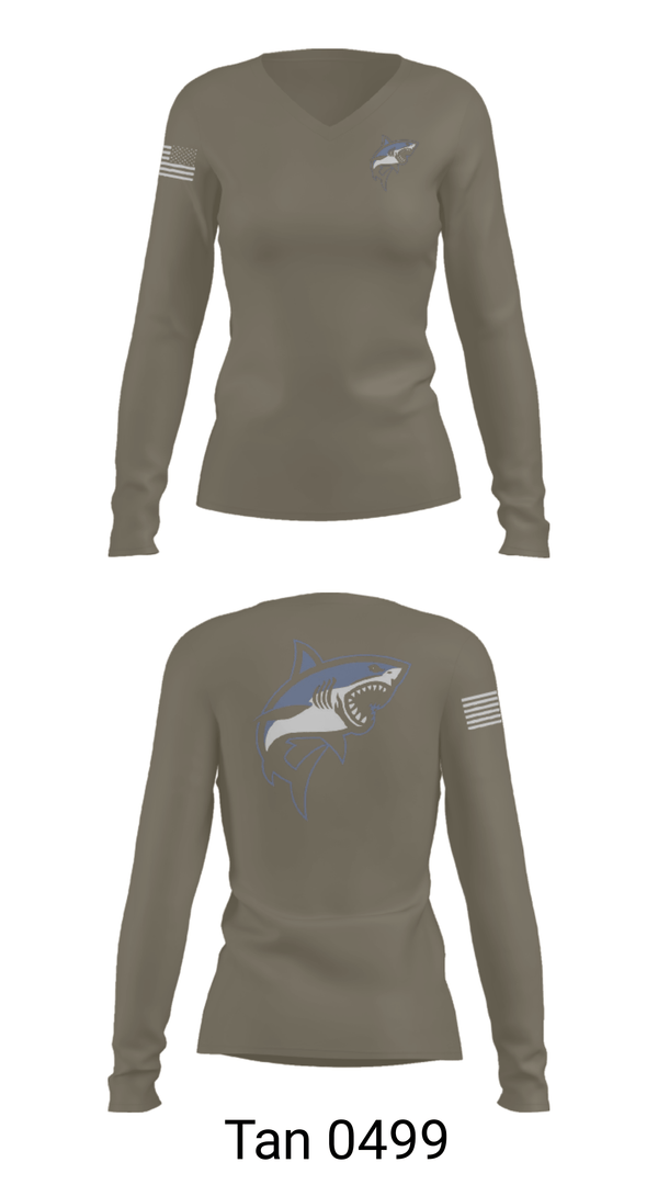 Womens Long Sleeve Vneck Shirt, Great white guns, Marines, Teamtime, Team time, sublimation, custom sports apparel, team uniforms, spirit wear, spiritwear, sports uniforms, custom shirts, team store, custom team store, fundraiser sports, apparel fundraiser