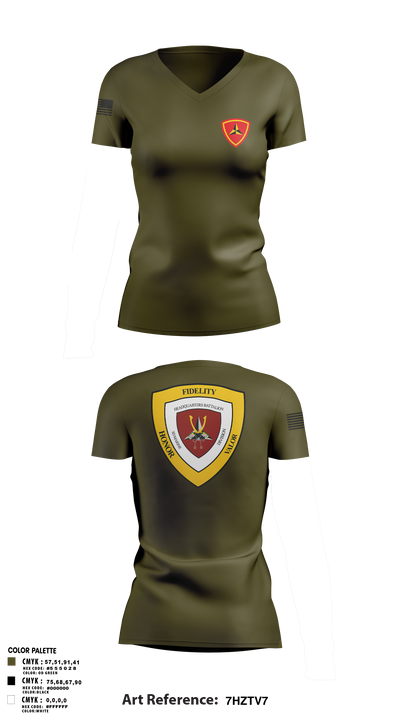 HQBN 3D MARDIV 36119636 Women's Short Sleeve V-neck Shirt - 1