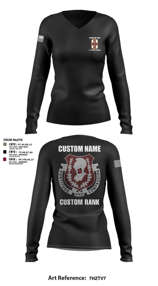Womens Long Sleeve Vneck Shirt, 1st Medical Brigade, , Teamtime, Team time, sublimation, custom sports apparel, team uniforms, spirit wear, spiritwear, sports uniforms, custom shirts, team store, custom team store, fundraiser sports, apparel fundraiser