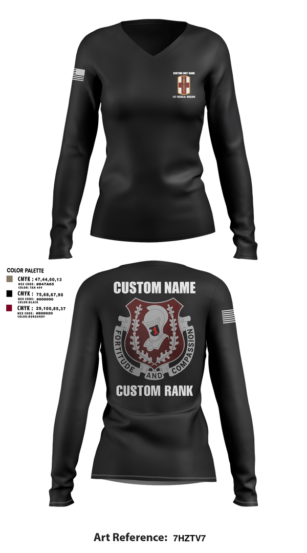 Womens Long Sleeve Vneck Shirt, 1st Medical Brigade, , Teamtime, Team time, sublimation, custom sports apparel, team uniforms, spirit wear, spiritwear, sports uniforms, custom shirts, team store, custom team store, fundraiser sports, apparel fundraiser