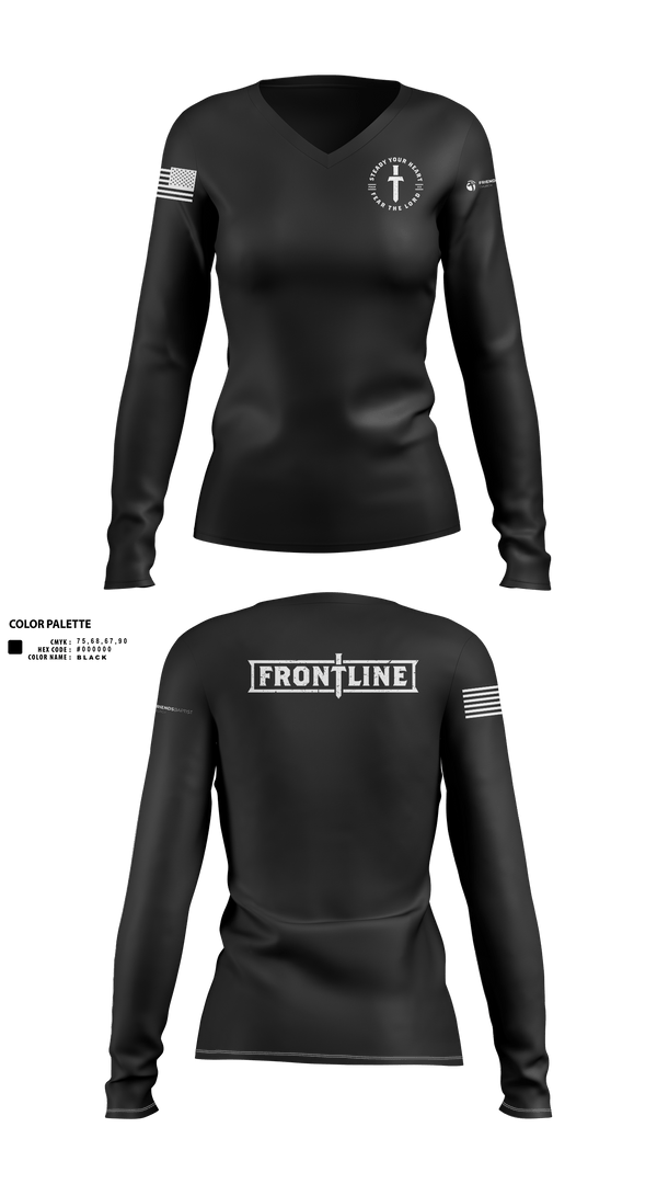 Womens Long Sleeve Vneck Shirt, Friends Baptist Church, , Teamtime, Team time, sublimation, custom sports apparel, team uniforms, spirit wear, spiritwear, sports uniforms, custom shirts, team store, custom team store, fundraiser sports, apparel fundraiser