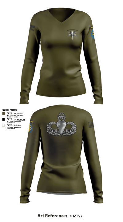 Army Paratroopers Brand 37427971 Women's Long Sleeve V-neck Shirt -1 1