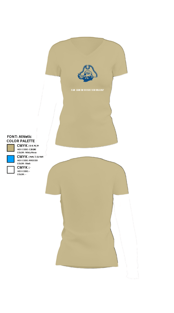 Womens Short Sleeve Vneck Shirt, San Leandro High School Golf, Golf, Teamtime, Team time, sublimation, custom sports apparel, team uniforms, spirit wear, spiritwear, sports uniforms, custom shirts, team store, custom team store, fundraiser sports, apparel fundraiser