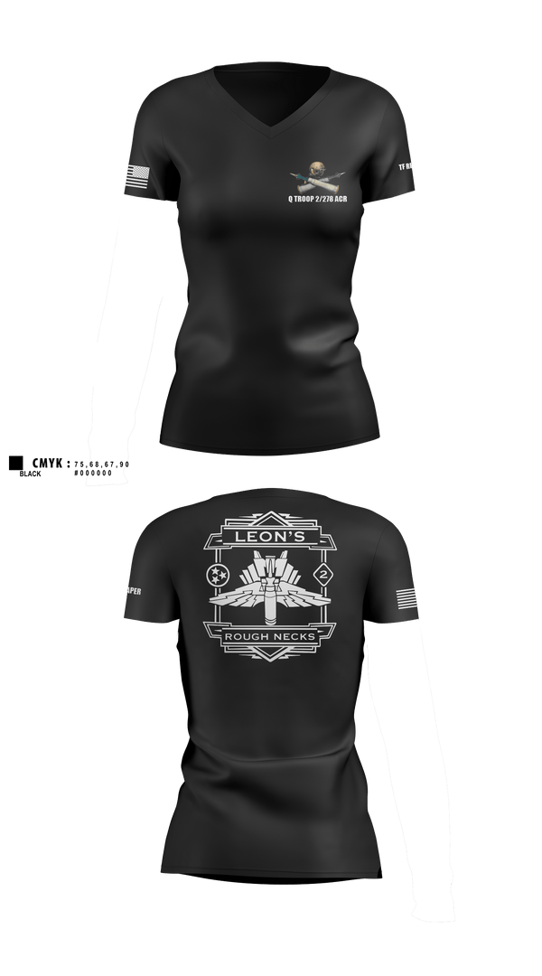 Womens Short Sleeve Vneck Shirt, Q TROOP 2/278 ACR, National Guard, Teamtime, Team time, sublimation, custom sports apparel, team uniforms, spirit wear, spiritwear, sports uniforms, custom shirts, team store, custom team store, fundraiser sports, apparel fundraiser
