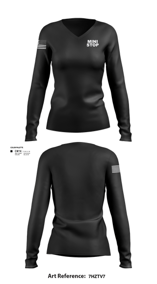 Womens Long Sleeve Vneck Shirt 1, Mini stop, , Teamtime, Team time, sublimation, custom sports apparel, team uniforms, spirit wear, spiritwear, sports uniforms, custom shirts, team store, custom team store, fundraiser sports, apparel fundraiser
