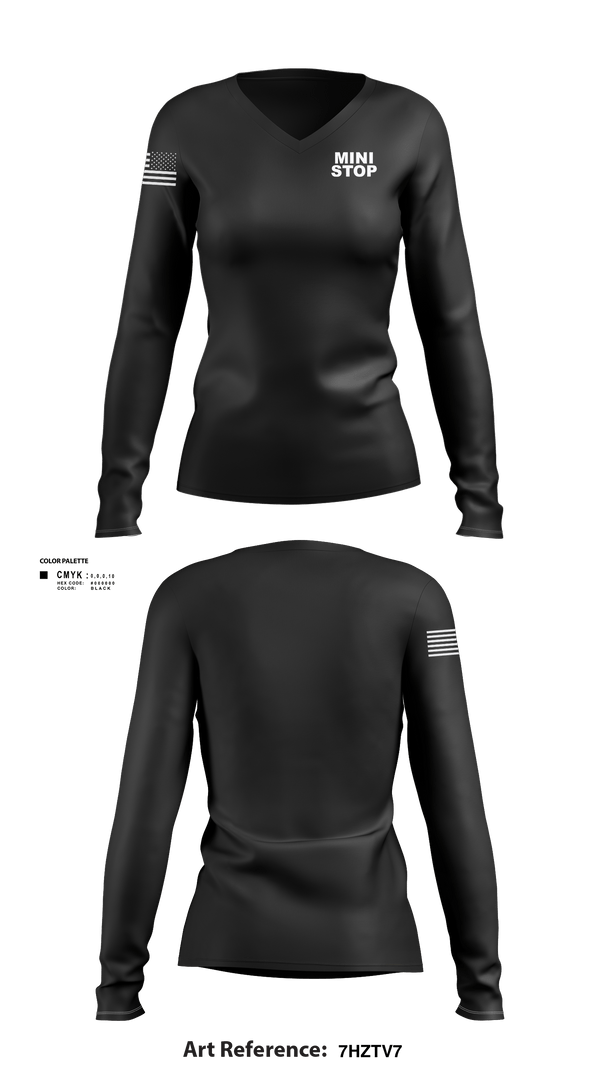 Womens Long Sleeve Vneck Shirt 1, Mini stop, , Teamtime, Team time, sublimation, custom sports apparel, team uniforms, spirit wear, spiritwear, sports uniforms, custom shirts, team store, custom team store, fundraiser sports, apparel fundraiser