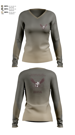 Womens Long Sleeve Vneck Shirt, Agape Youth Reachout inc, , Teamtime, Team time, sublimation, custom sports apparel, team uniforms, spirit wear, spiritwear, sports uniforms, custom shirts, team store, custom team store, fundraiser sports, apparel fundraiser