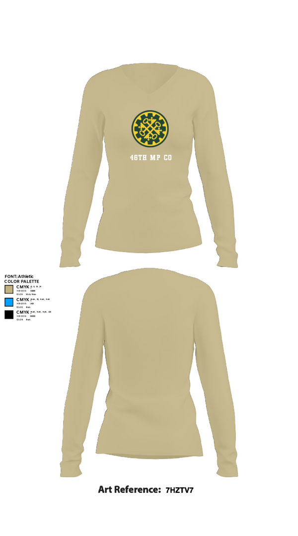 Womens Long Sleeve Vneck Shirt, 46th MP Co, Army, Teamtime, Team time, sublimation, custom sports apparel, team uniforms, spirit wear, spiritwear, sports uniforms, custom shirts, team store, custom team store, fundraiser sports, apparel fundraiser