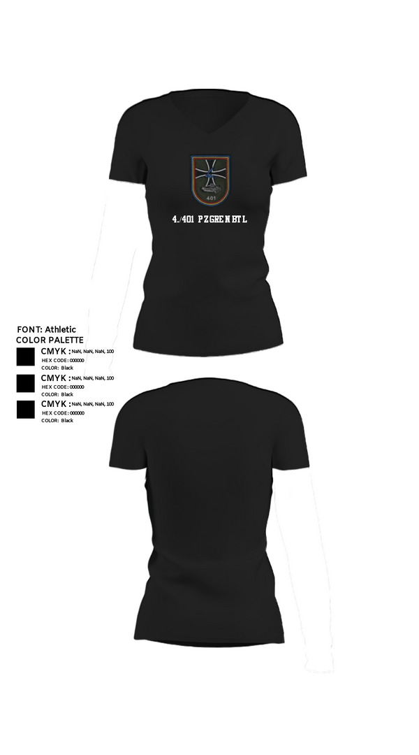 Womens Short Sleeve Vneck Shirt, 4./401 PzGrenBtl, Army, Teamtime, Team time, sublimation, custom sports apparel, team uniforms, spirit wear, spiritwear, sports uniforms, custom shirts, team store, custom team store, fundraiser sports, apparel fundraiser