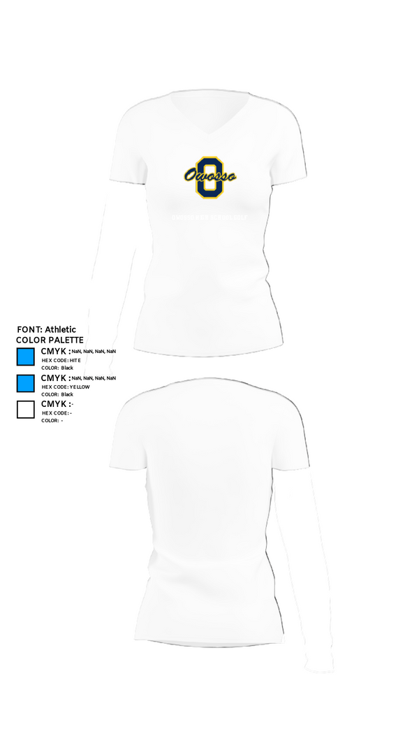 Womens Short Sleeve Vneck Shirt, Owosso High School Golf, Golf, Teamtime, Team time, sublimation, custom sports apparel, team uniforms, spirit wear, spiritwear, sports uniforms, custom shirts, team store, custom team store, fundraiser sports, apparel fundraiser