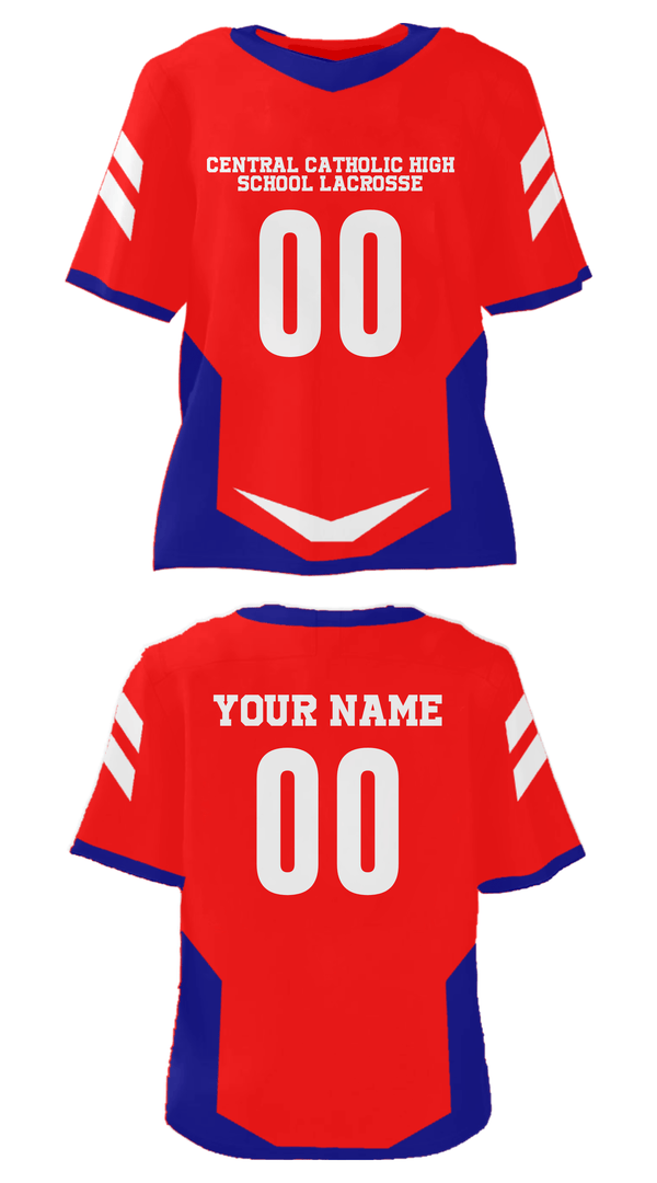 Mens Lacrosse Jersey, Central Catholic High School Lacrosse, Men's Lacrosse, Teamtime, Team time, sublimation, custom sports apparel, team uniforms, spirit wear, spiritwear, sports uniforms, custom shirts, team store, custom team store, fundraiser sports, apparel fundraiser