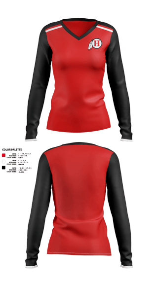 Womens Long Sleeve Vneck Shirt 1, Huron High School Cheer, Cheer, Teamtime, Team time, sublimation, custom sports apparel, team uniforms, spirit wear, spiritwear, sports uniforms, custom shirts, team store, custom team store, fundraiser sports, apparel fundraiser