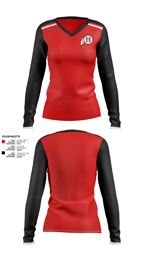 Womens Long Sleeve Vneck Shirt 1, Huron High School Cheer, Cheer, Teamtime, Team time, sublimation, custom sports apparel, team uniforms, spirit wear, spiritwear, sports uniforms, custom shirts, team store, custom team store, fundraiser sports, apparel fundraiser