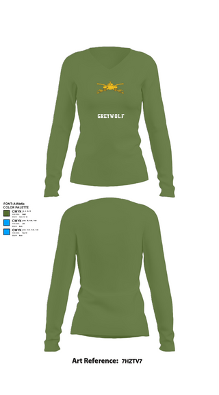 Women's Long Sleeve Vneck Shirt, Greywolf, Army, Teamtime, Team time, sublimation, custom sports apparel, team uniforms, spirit wear, spiritwear, sports uniforms, custom shirts, team store, custom team store, fundraiser sports, apparel fundraiser