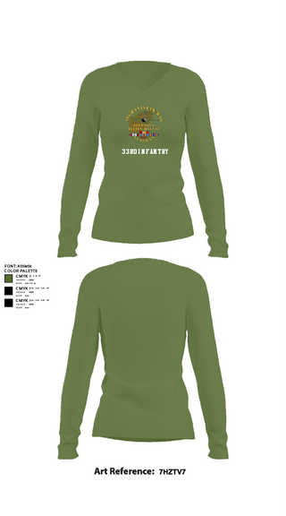 Women's Long Sleeve Vneck Shirt, 33rd Infantry, Army, Teamtime, Team time, sublimation, custom sports apparel, team uniforms, spirit wear, spiritwear, sports uniforms, custom shirts, team store, custom team store, fundraiser sports, apparel fundraiser