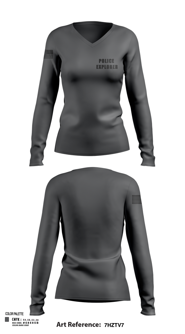 Womens Long Sleeve Vneck Shirt, Police Explorer, Police, Teamtime, Team time, sublimation, custom sports apparel, team uniforms, spirit wear, spiritwear, sports uniforms, custom shirts, team store, custom team store, fundraiser sports, apparel fundraiser