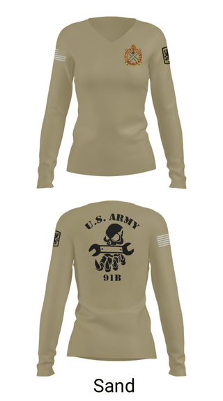 Womens Long Sleeve Vneck Shirt, 411TH, Army, Teamtime, Team time, sublimation, custom sports apparel, team uniforms, spirit wear, spiritwear, sports uniforms, custom shirts, team store, custom team store, fundraiser sports, apparel fundraiser