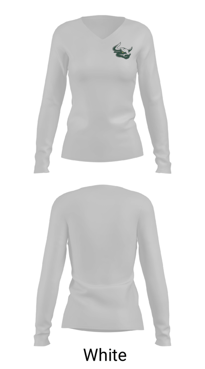 New Milford Bulls Football And Cheerleading 19489077 Women's Long Sleeve V-neck Shirt - 16