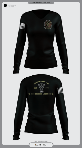 Womens Long Sleeve Vneck Shirt, 332 ECS SCOS, Air Force, Teamtime, Team time, sublimation, custom sports apparel, team uniforms, spirit wear, spiritwear, sports uniforms, custom shirts, team store, custom team store, fundraiser sports, apparel fundraiser
