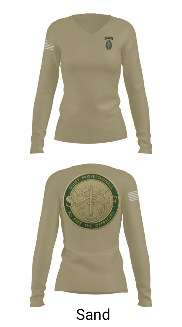 Women's Long Sleeve Vneck Shirt, Echo 20th SFG, National Guard, Teamtime, Team time, sublimation, custom sports apparel, team uniforms, spirit wear, spiritwear, sports uniforms, custom shirts, team store, custom team store, fundraiser sports, apparel fundraiser