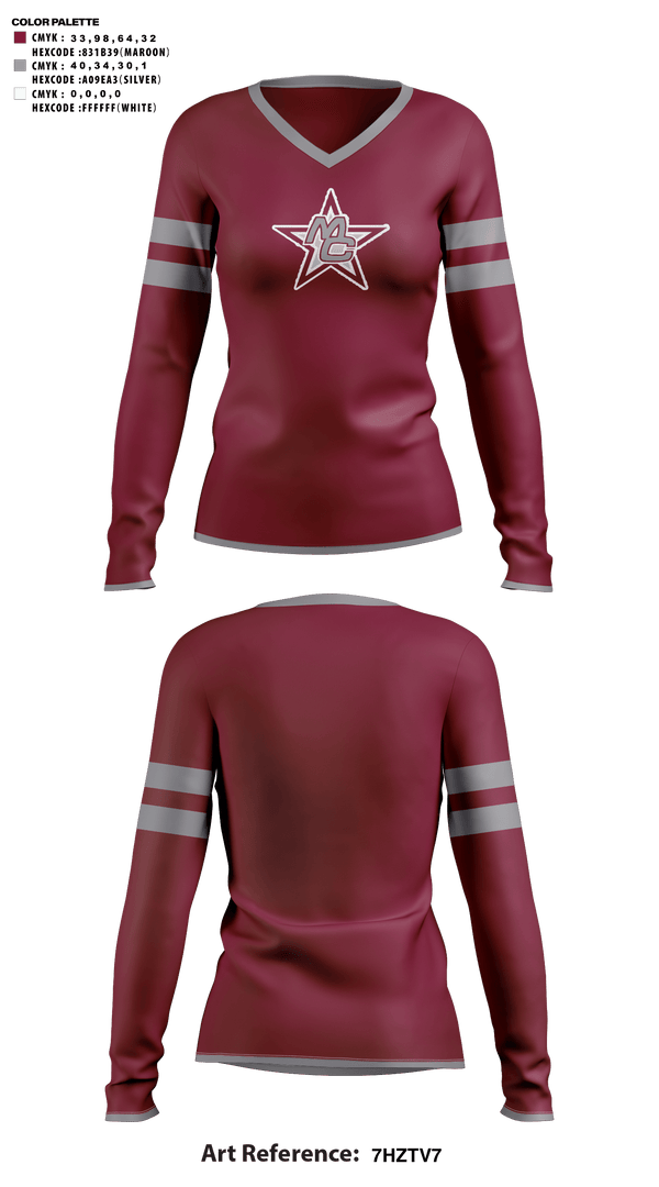 Womens Long Sleeve Vneck Shirt, Madison County High School Cheer, Cheer, Teamtime, Team time, sublimation, custom sports apparel, team uniforms, spirit wear, spiritwear, sports uniforms, custom shirts, team store, custom team store, fundraiser sports, apparel fundraiser