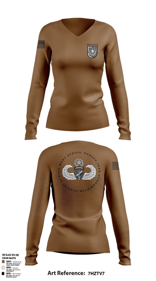 Womens Long Sleeve Vneck Shirt, 404 Civil Affairs Battalion (Airborne), Army, Teamtime, Team time, sublimation, custom sports apparel, team uniforms, spirit wear, spiritwear, sports uniforms, custom shirts, team store, custom team store, fundraiser sports, apparel fundraiser