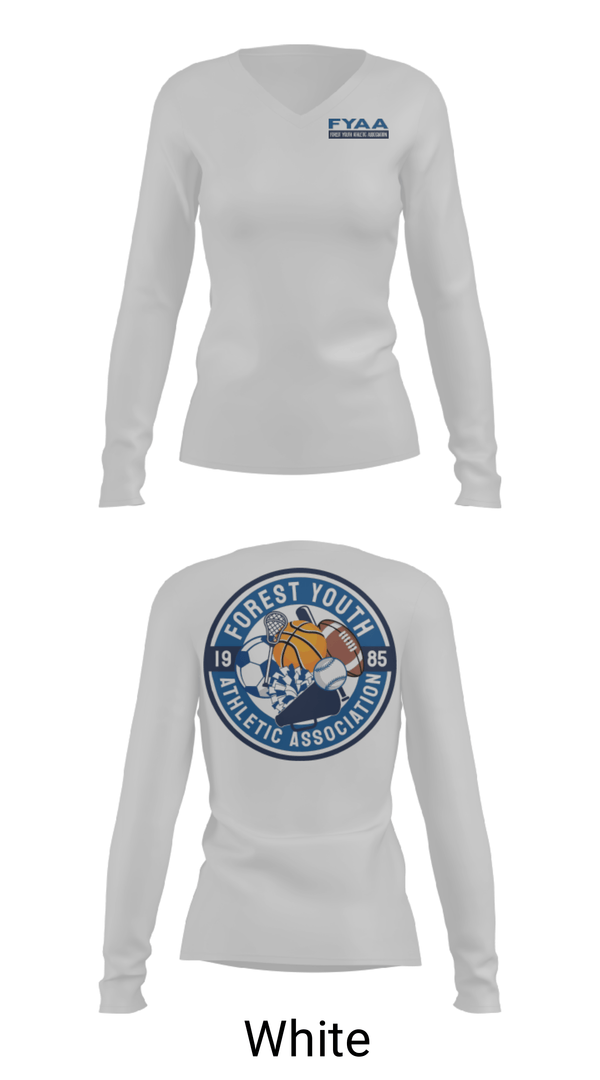Women's Long Sleeve Vneck Shirt, Forest Youth Athletic Association Football, Football, Teamtime, Team time, sublimation, custom sports apparel, team uniforms, spirit wear, spiritwear, sports uniforms, custom shirts, team store, custom team store, fundraiser sports, apparel fundraiser