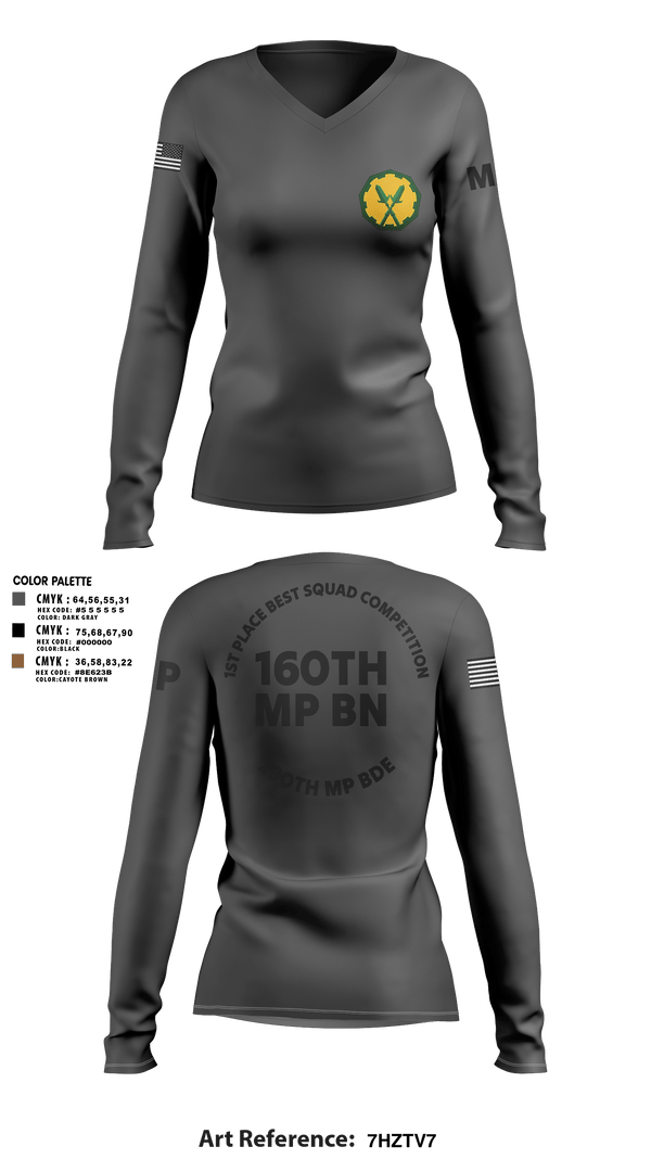 Womens Long Sleeve Vneck Shirt, 160th mp bn, Army, Teamtime, Team time, sublimation, custom sports apparel, team uniforms, spirit wear, spiritwear, sports uniforms, custom shirts, team store, custom team store, fundraiser sports, apparel fundraiser