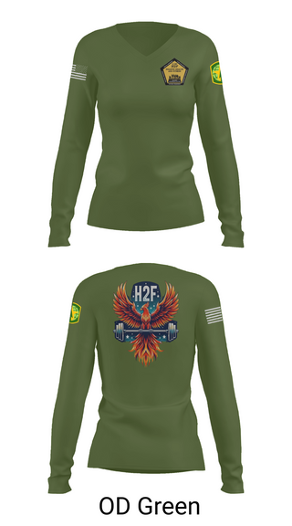 Womens Long Sleeve Vneck Shirt 1, Phoenix H2F, Army, Teamtime, Team time, sublimation, custom sports apparel, team uniforms, spirit wear, spiritwear, sports uniforms, custom shirts, team store, custom team store, fundraiser sports, apparel fundraiser