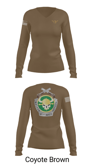 Womens Long Sleeve Vneck Shirt, 977 MP CO, Army, Teamtime, Team time, sublimation, custom sports apparel, team uniforms, spirit wear, spiritwear, sports uniforms, custom shirts, team store, custom team store, fundraiser sports, apparel fundraiser