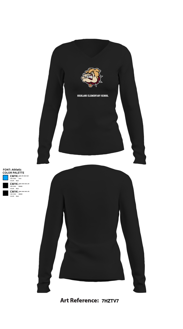Womens Long Sleeve Vneck Shirt, Highland Elementary School, Spirit Store, Teamtime, Team time, sublimation, custom sports apparel, team uniforms, spirit wear, spiritwear, sports uniforms, custom shirts, team store, custom team store, fundraiser sports, apparel fundraiser