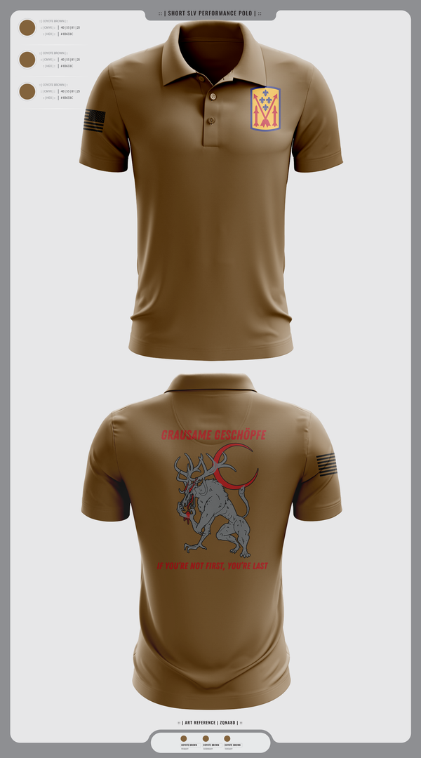 Short Sleeve Performance Polo, Bravo 1-57 ADAR, Army, Teamtime, Team time, sublimation, custom sports apparel, team uniforms, spirit wear, spiritwear, sports uniforms, custom shirts, team store, custom team store, fundraiser sports, apparel fundraiser