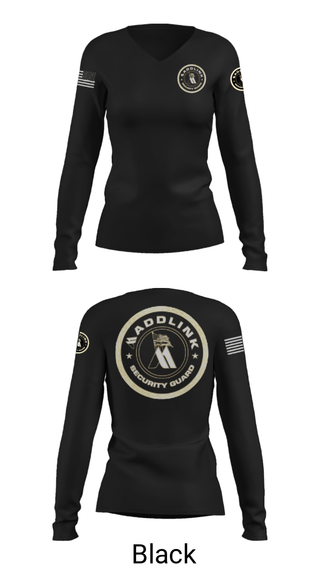 Womens Long Sleeve Vneck Shirt, Maddlink Security Guard, , Teamtime, Team time, sublimation, custom sports apparel, team uniforms, spirit wear, spiritwear, sports uniforms, custom shirts, team store, custom team store, fundraiser sports, apparel fundraiser